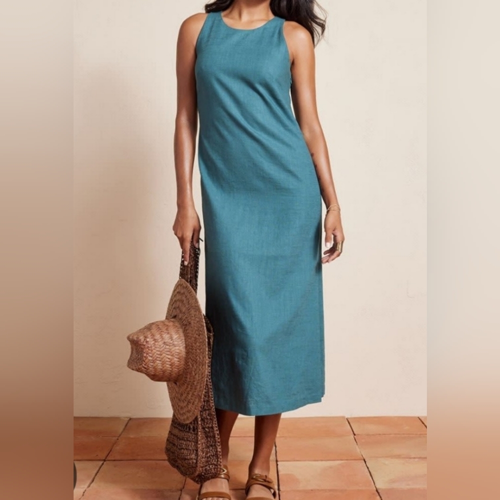 RW & CO Sleeveless Crew Neck Linen Shift Dress Sz 16